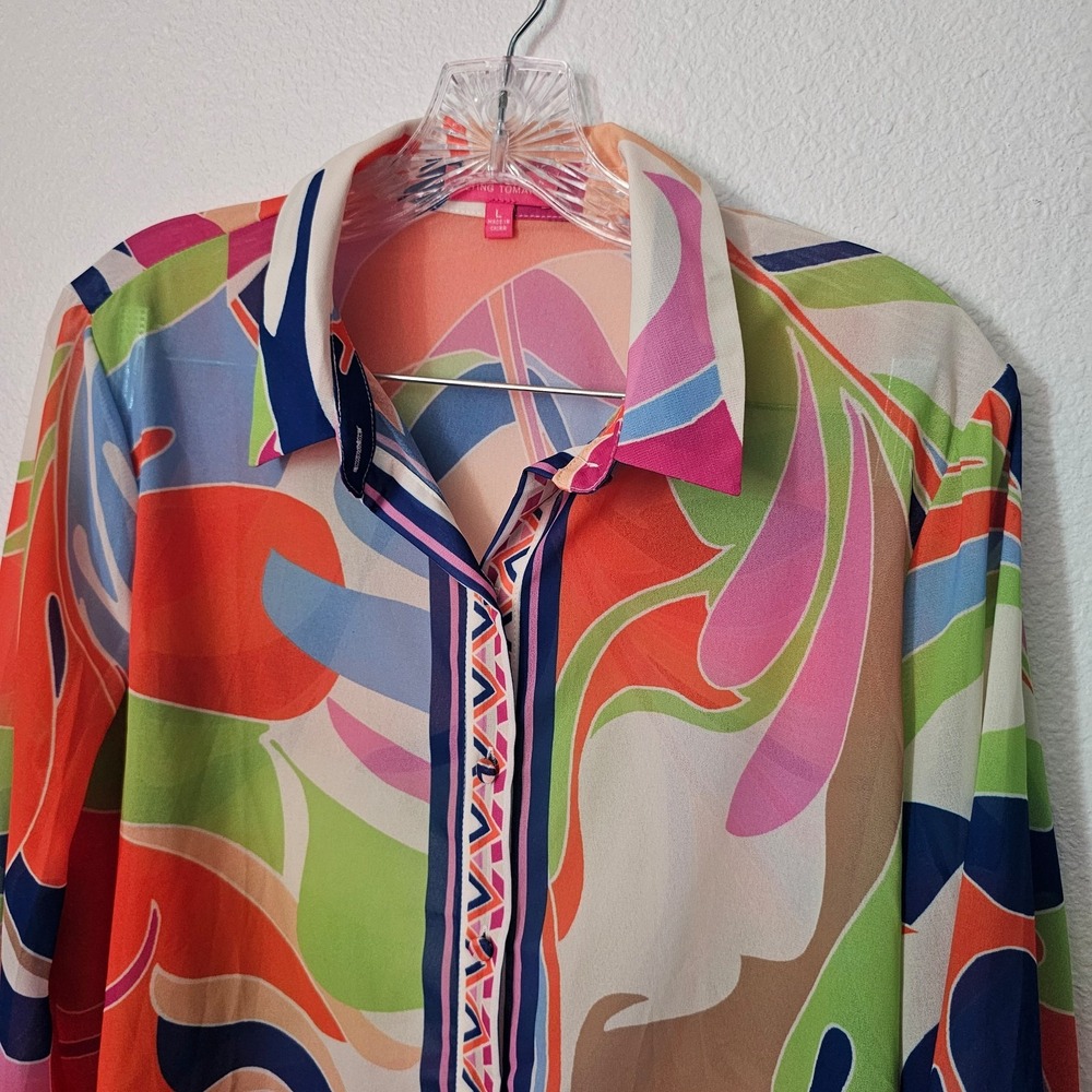Hummingbird Wishes Flying Tomato Women's Blouse Size Large - Picture 2 of 5